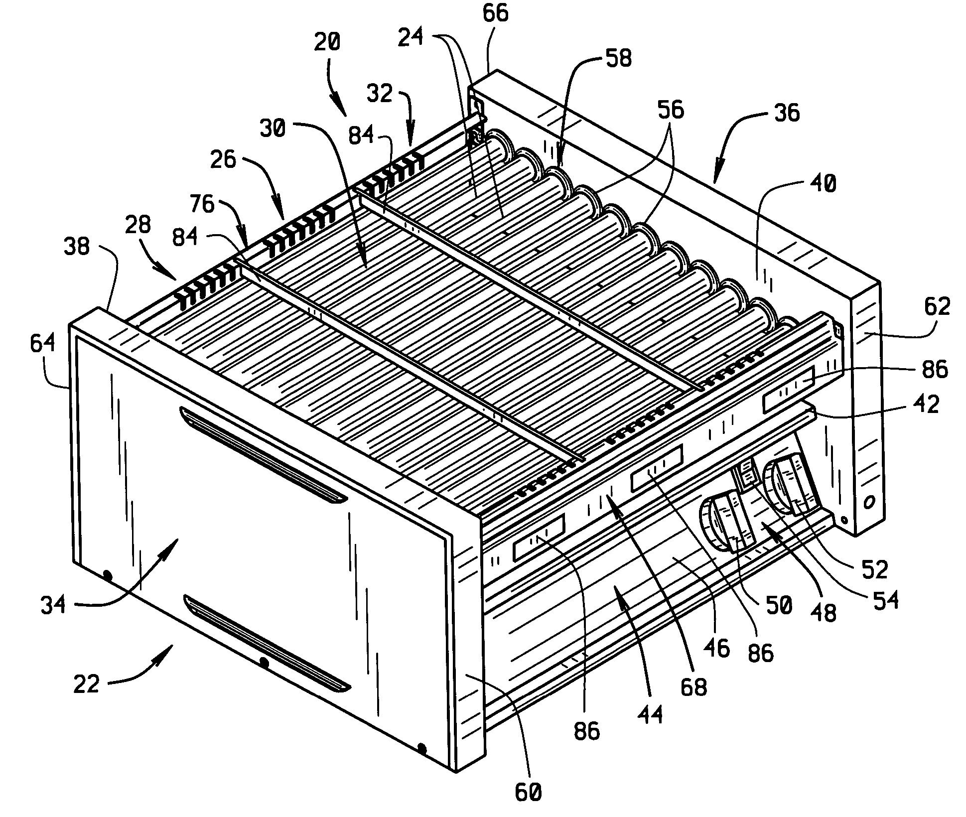 Section divider ensemble for roller grill for cooking human food