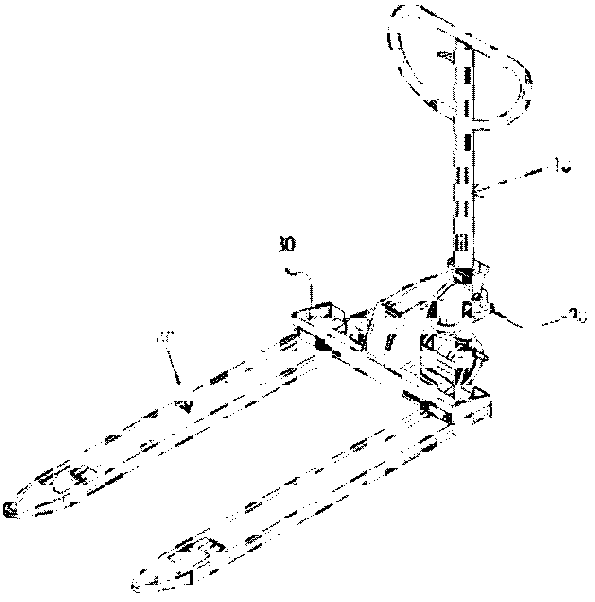 Manual forklift with adjustable pallet width