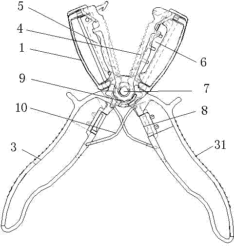 Clamping and shearing device for newborn umbilical cord