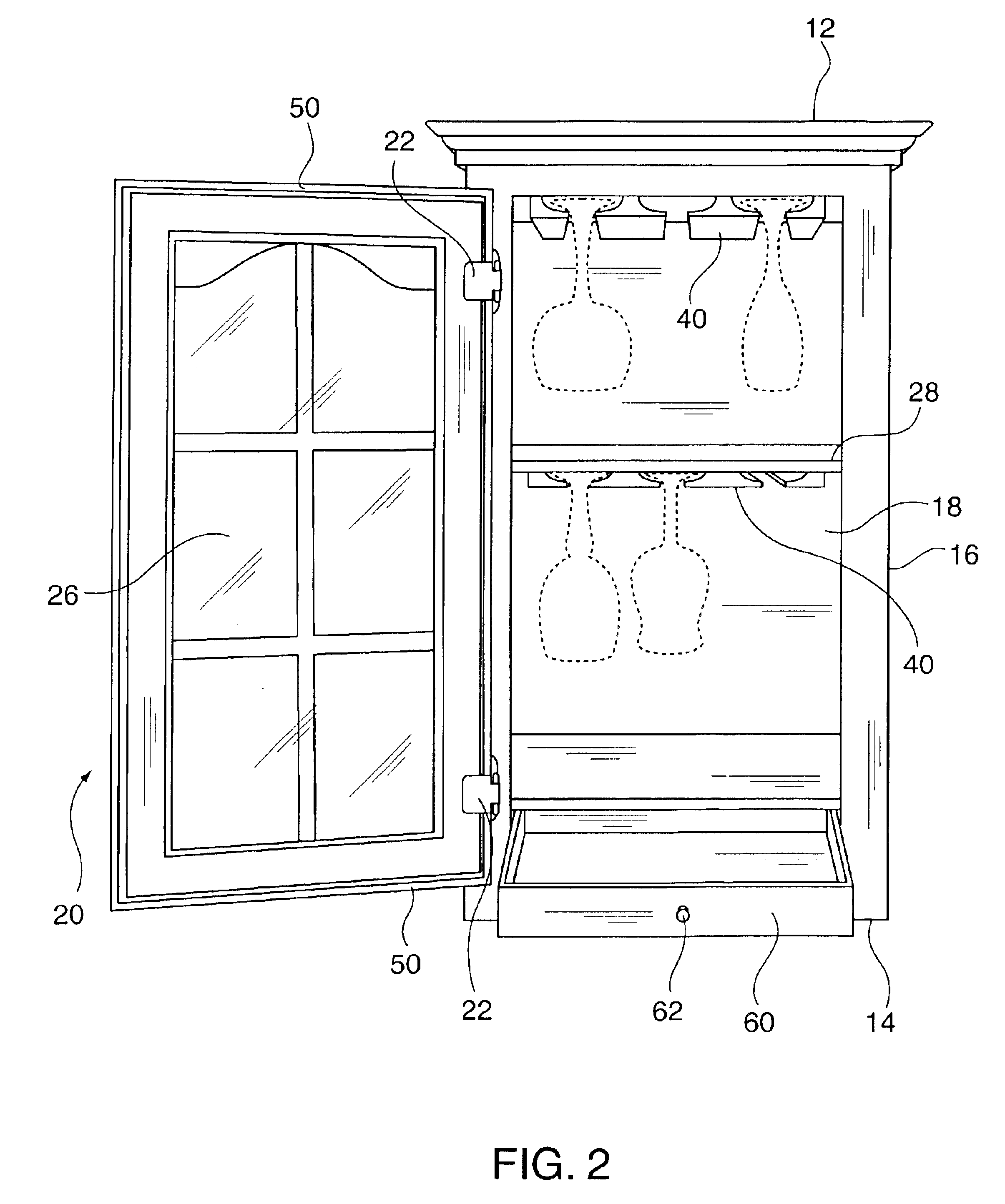 Drinking glass display and storage cabinet
