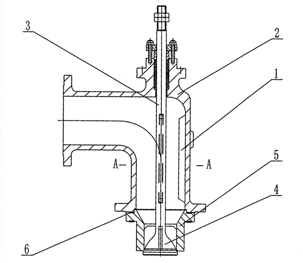 High-pressure material angle valve with turbulence blades