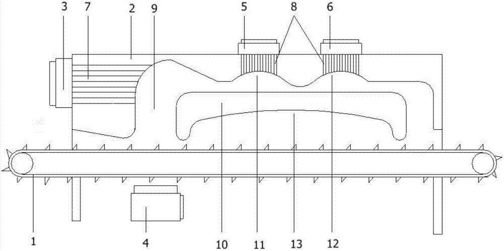 Cooling device for imitated natural air cooling of tea leaves after repeated drying and heating