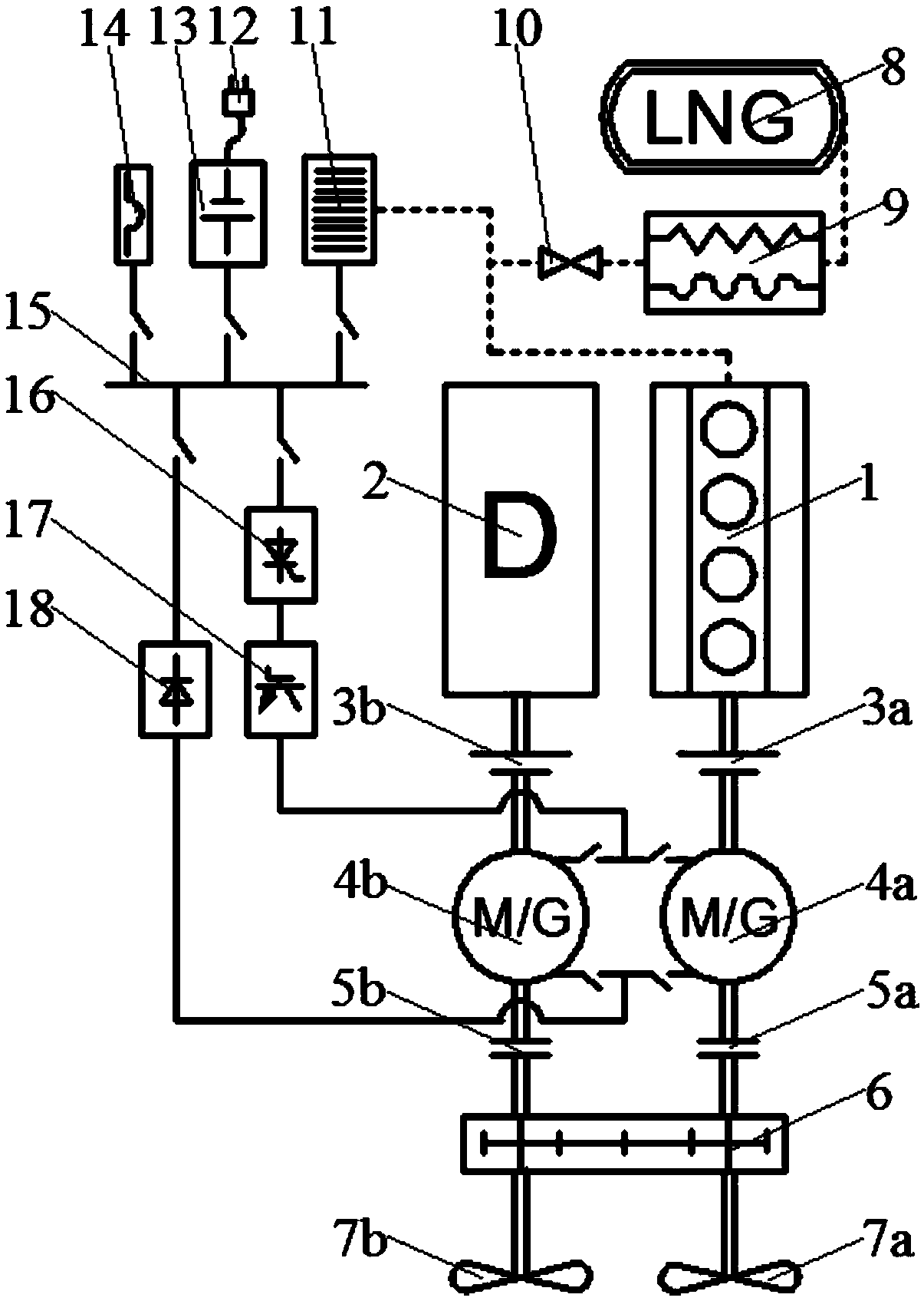 Dual-shaft ship hybrid power system with fuel cell
