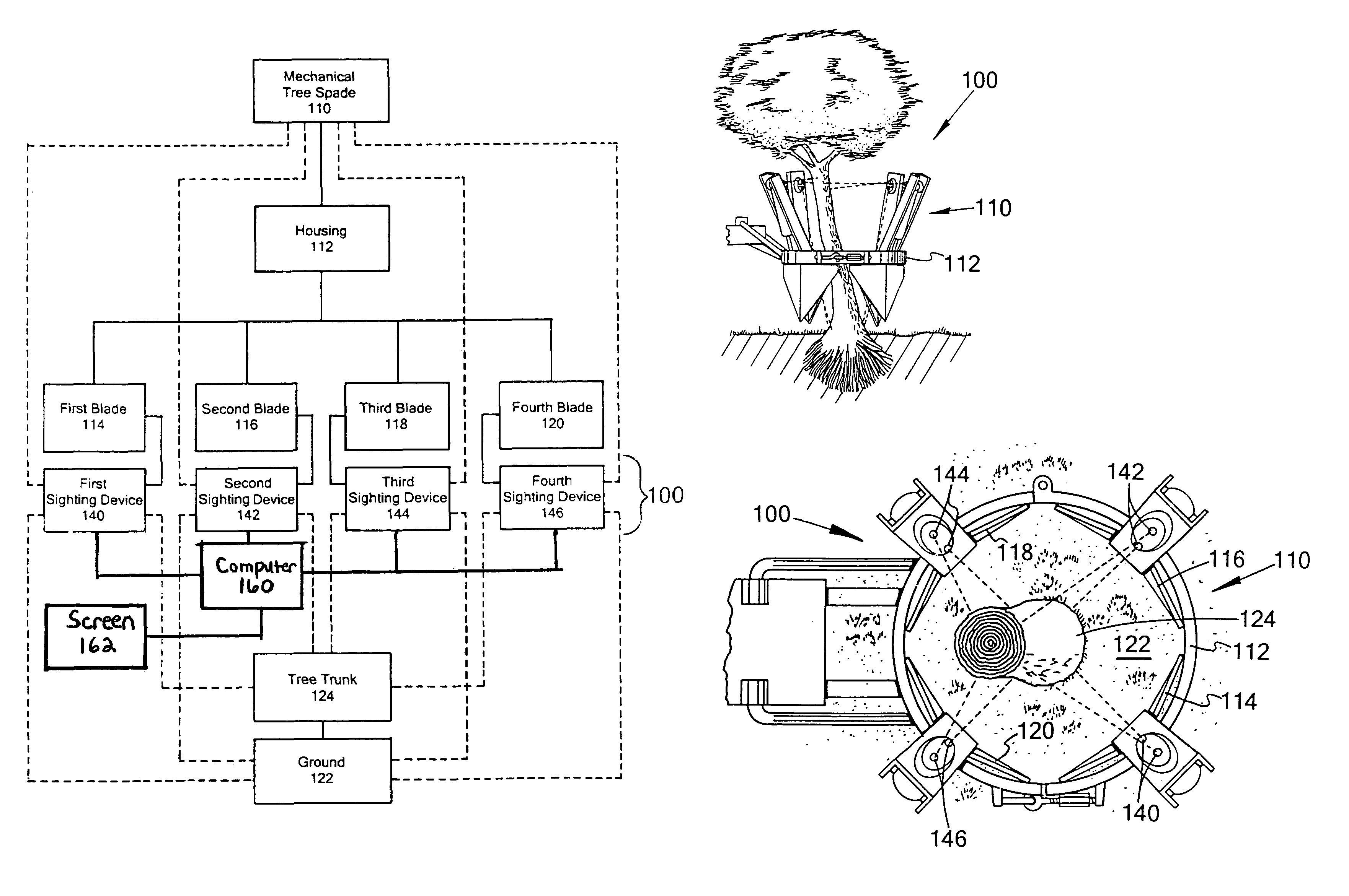 Automated tree spade centering device