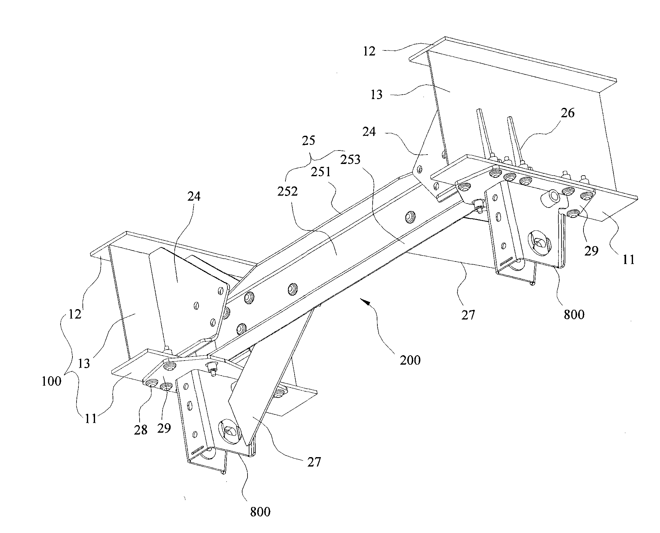 Connecting structure of suspension brackets and frame girders