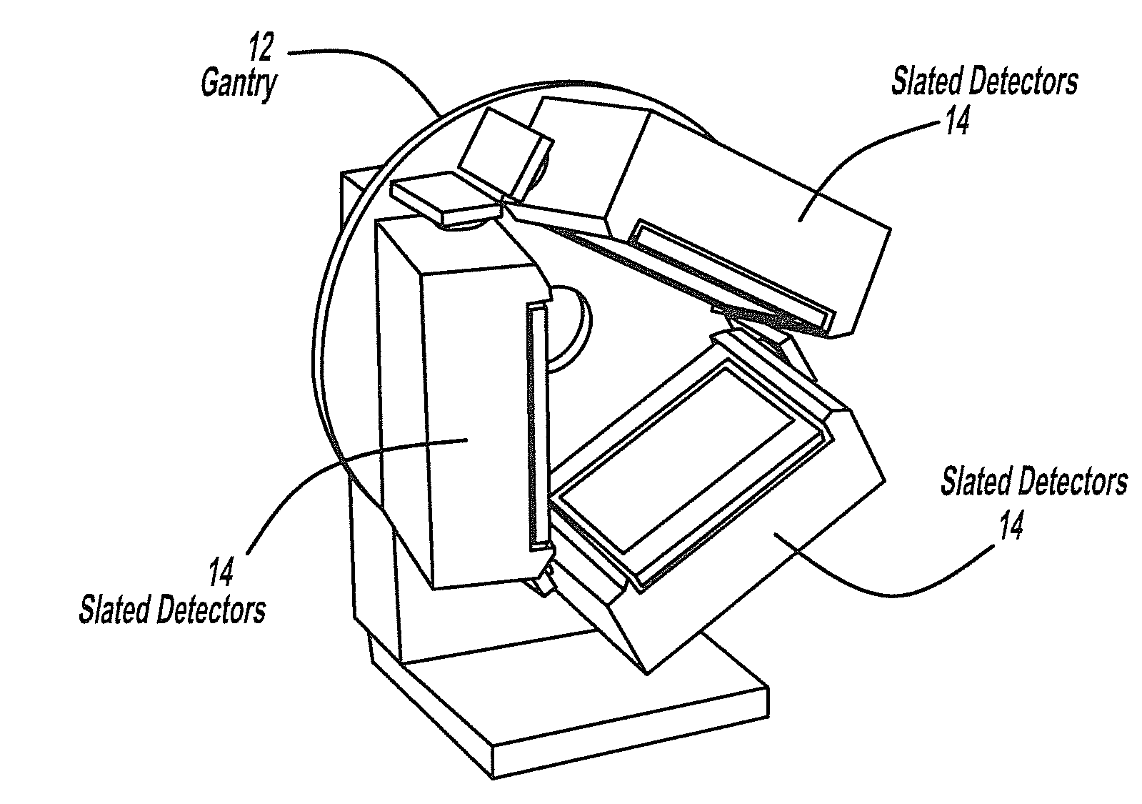 Gamma camera system with slanted detectors, slanted collimators, and a support hood