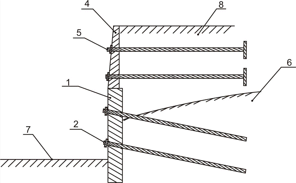 Anchored row pile and anchorage wall combined retaining structure