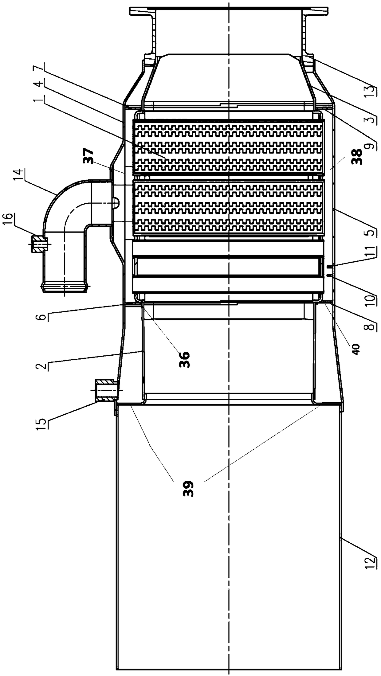 A combustion waste heat utilization heat exchange device with variable heat exchange structure spacing
