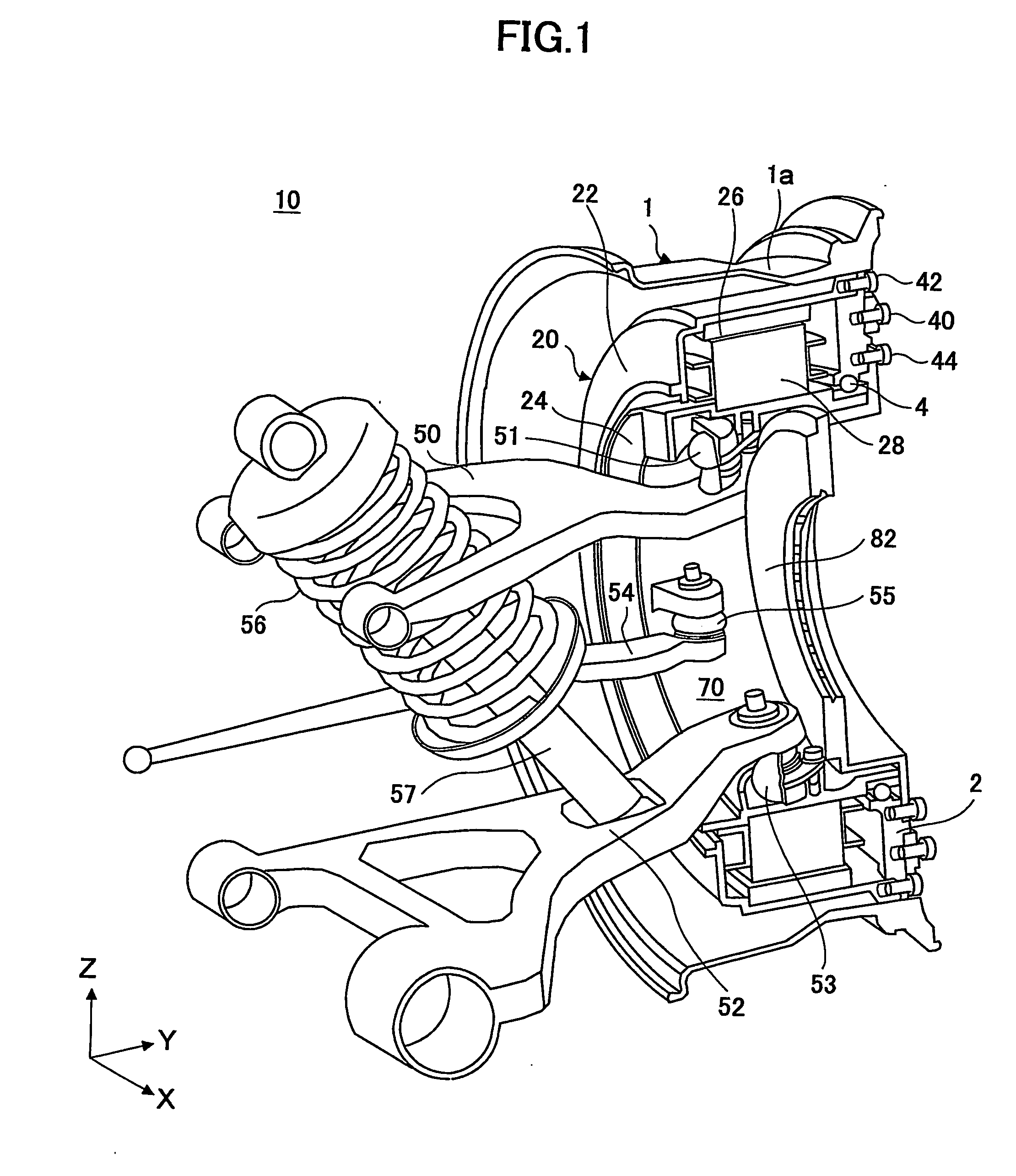 Suspension system for suspending a wheel having a motor therein