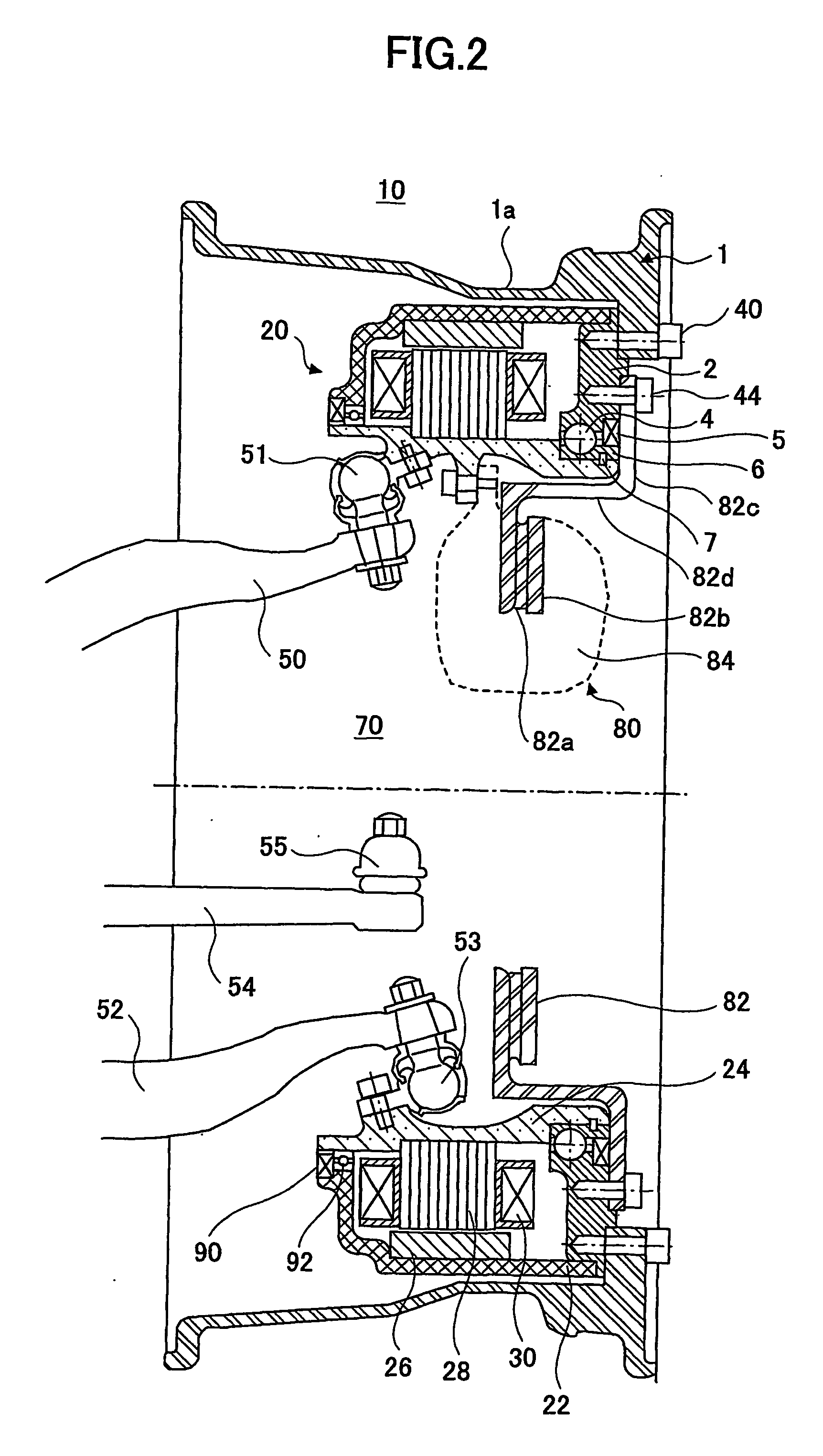 Suspension system for suspending a wheel having a motor therein