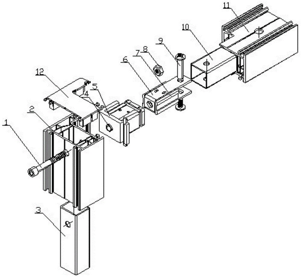 Right-angle screwing connection structure of plastic steel window frame and installing method thereof
