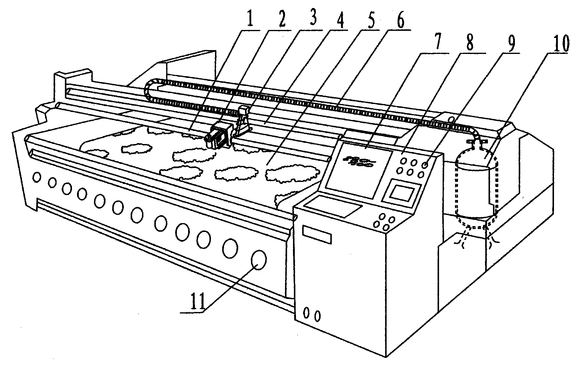 Fabric printing and dyeing device with electron accelerator mechanism