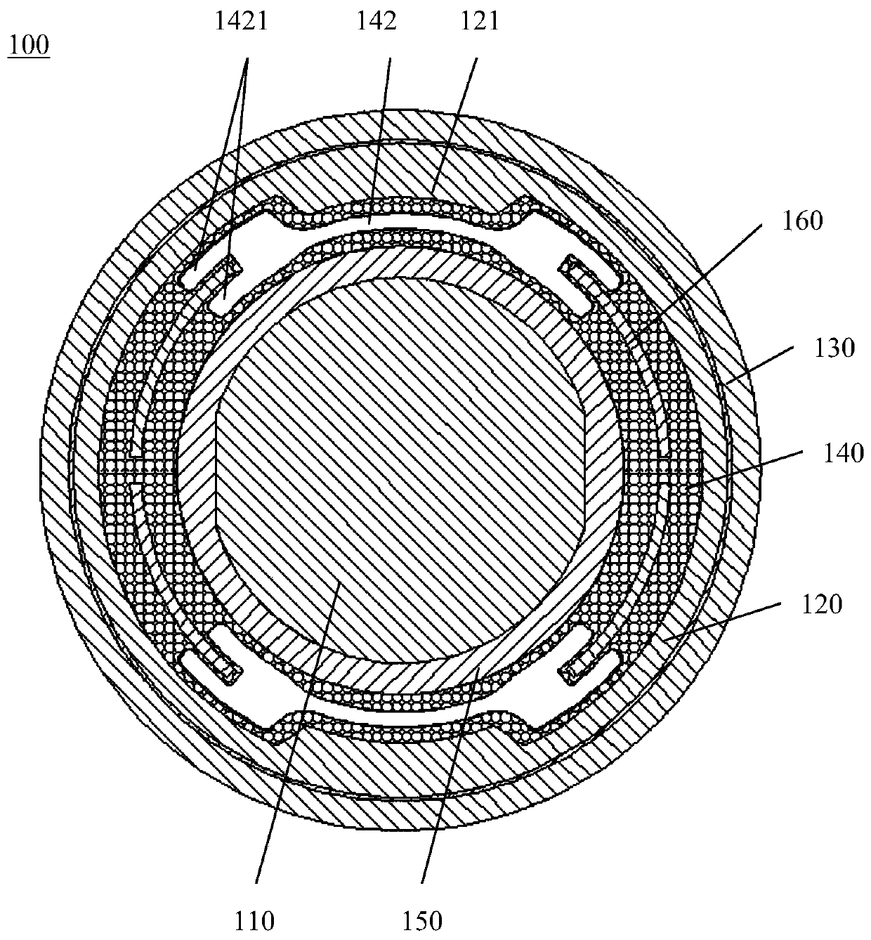 Hydraulic bushing comprising metal spacers