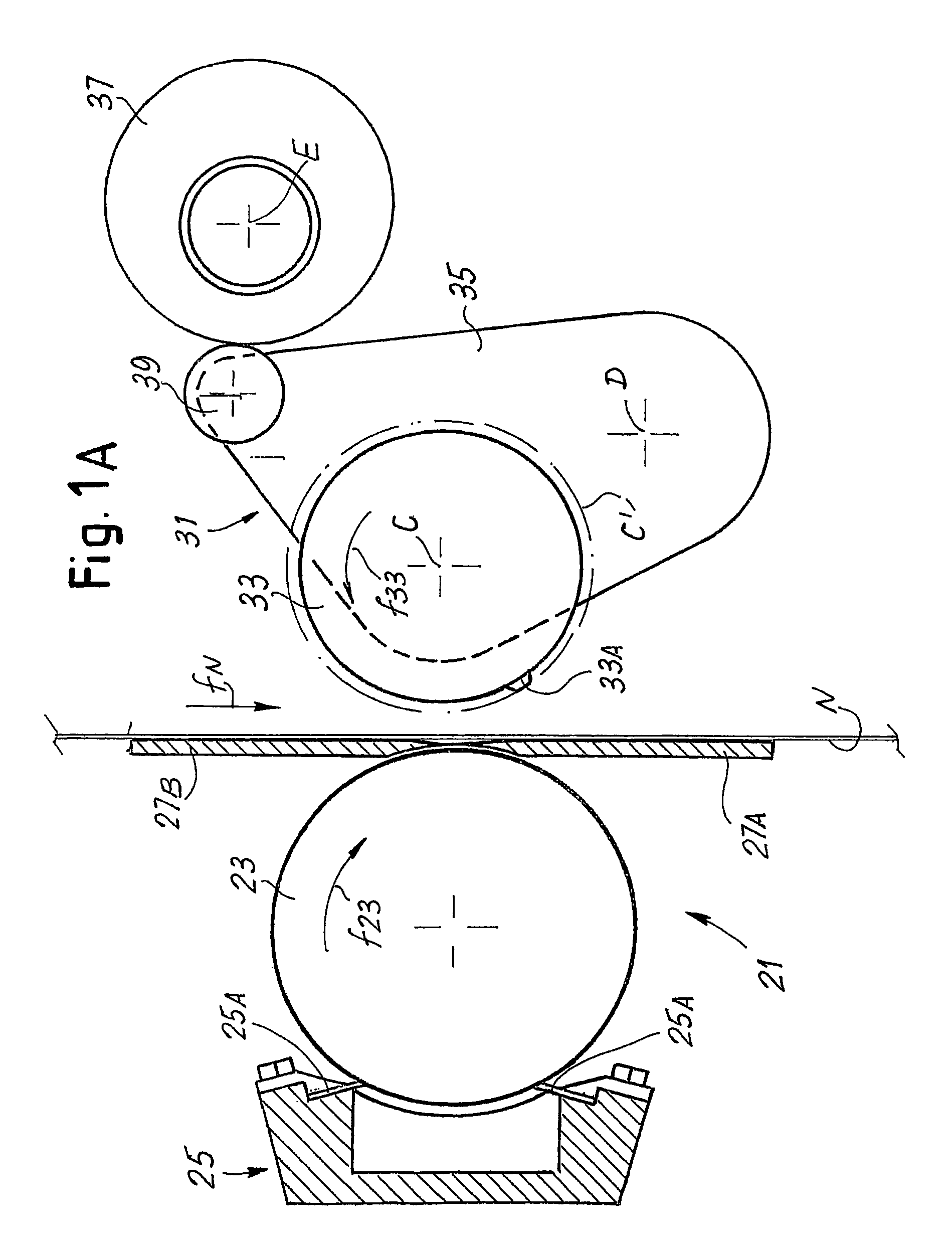 Method and device for gluing the free edge of a log of web material in a rewinding machine