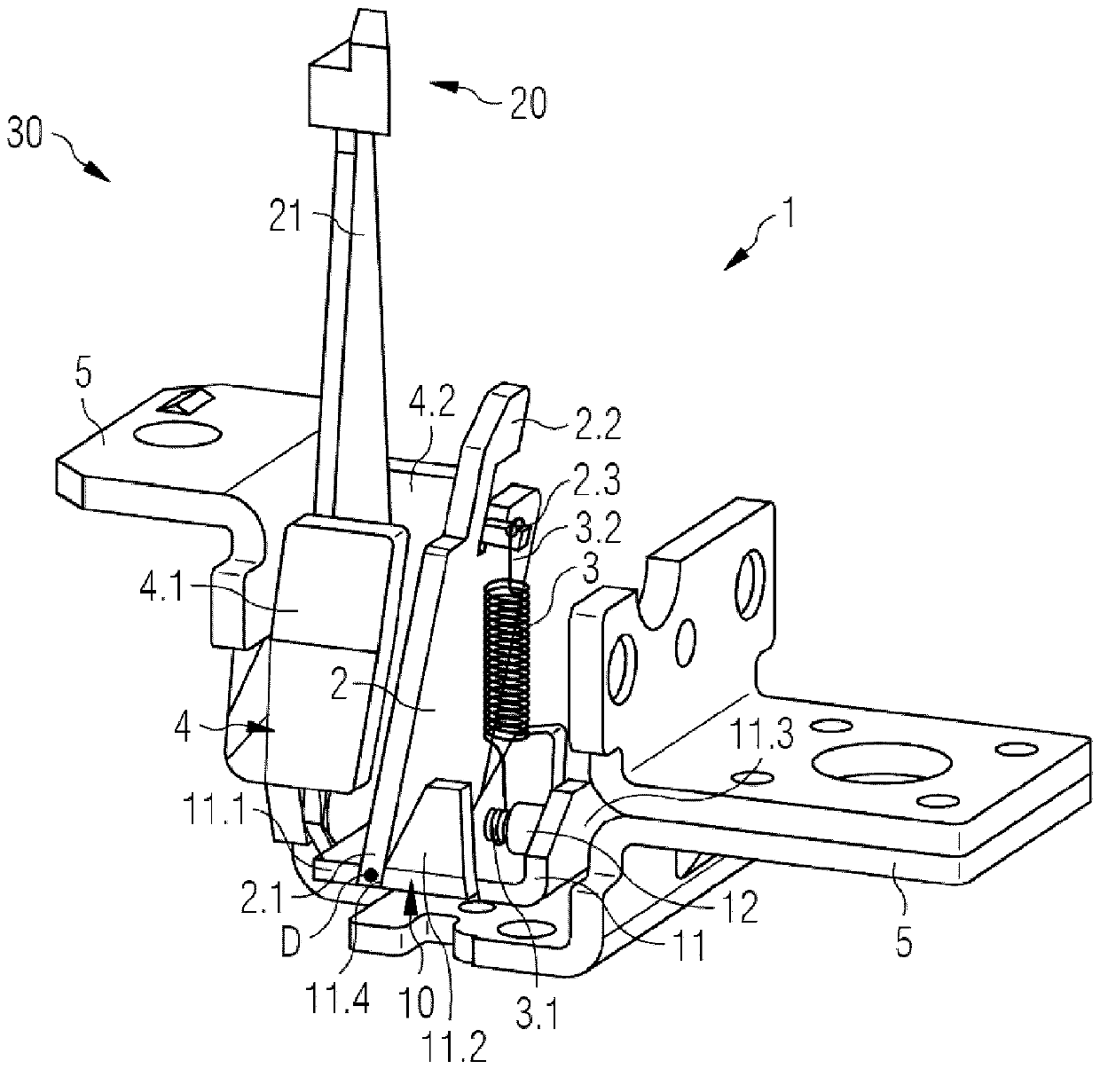 Magnetic triggering device and overcurrent triggering device of an electrical switch, electrical switch and method for calibrating the magnetic triggering of the magnetic triggering device