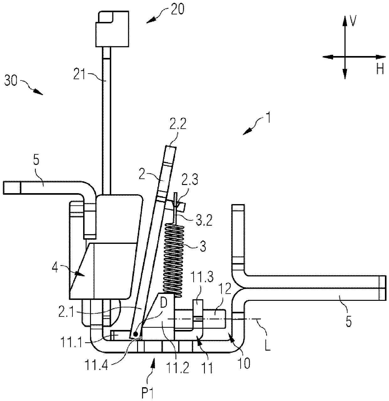 Magnetic triggering device and overcurrent triggering device of an electrical switch, electrical switch and method for calibrating the magnetic triggering of the magnetic triggering device