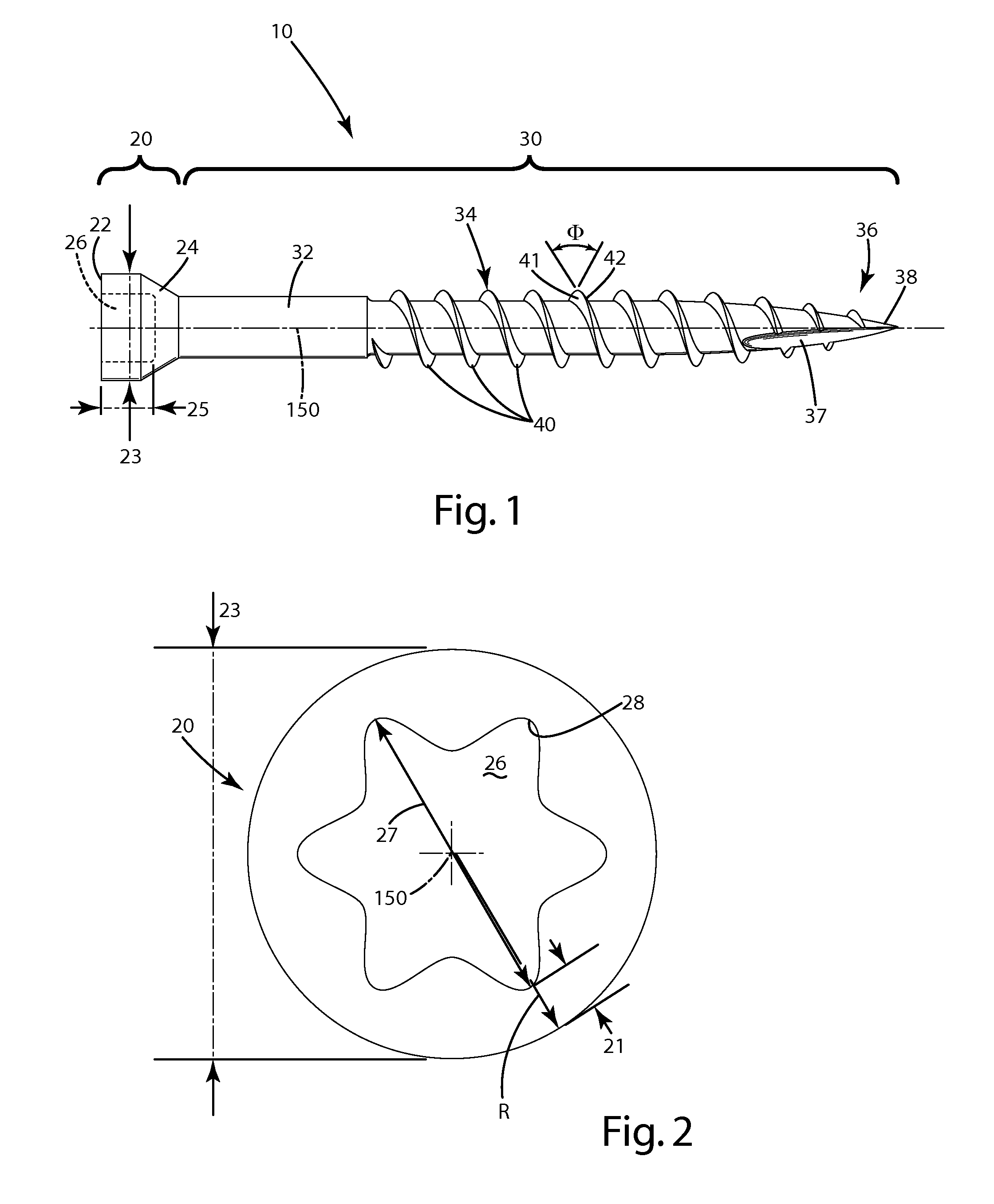 Threaded fastener and related method of installation