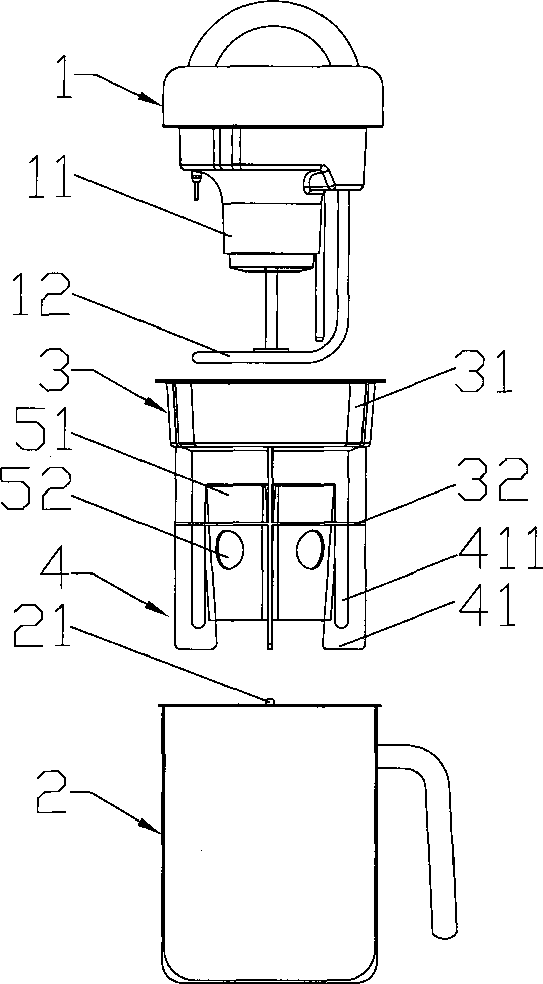 Flow-guiding device of soybean milk machine