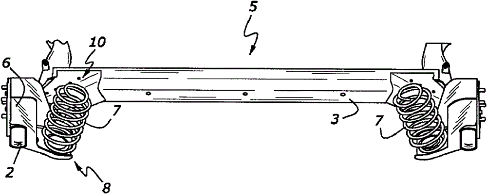 A rear wheel suspension with coil springs with inclined lines of force