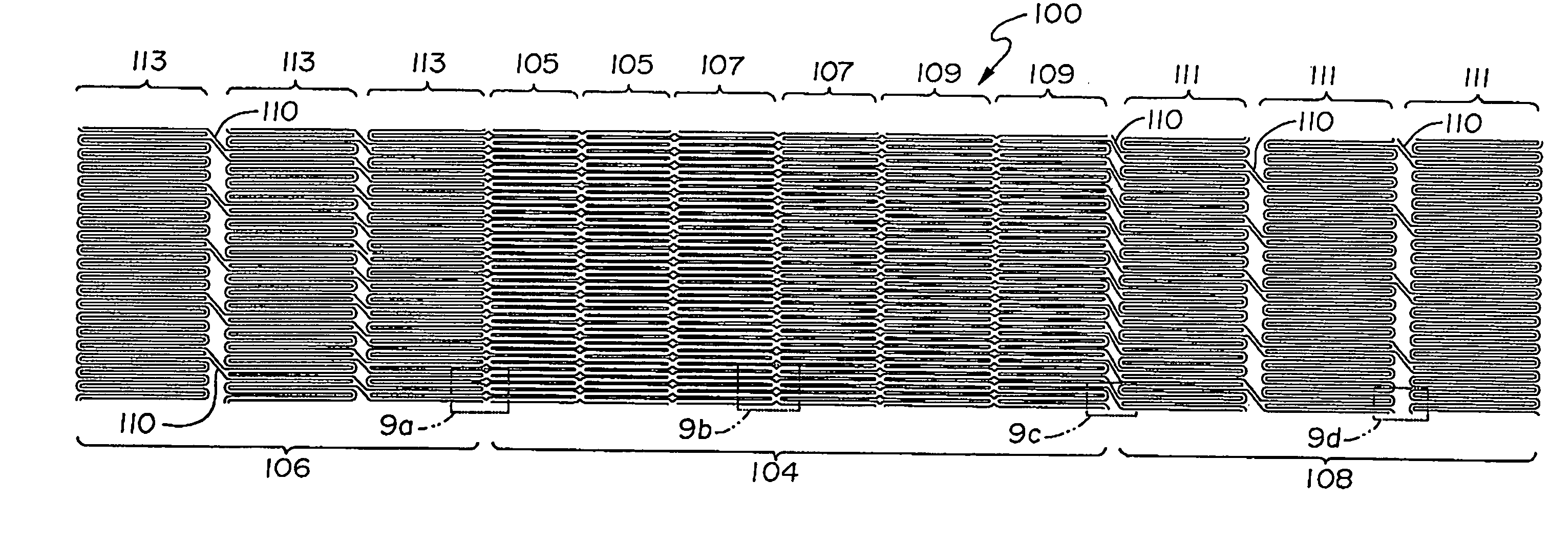 Stent having variable properties and method of its use