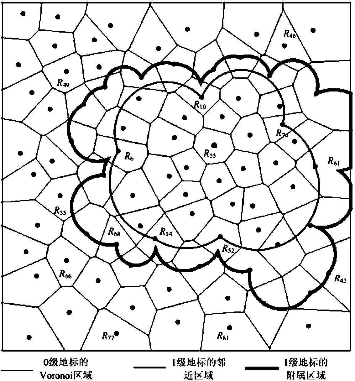 A hierarchical spatial position description method and device based on voronoi diagram and landmarks