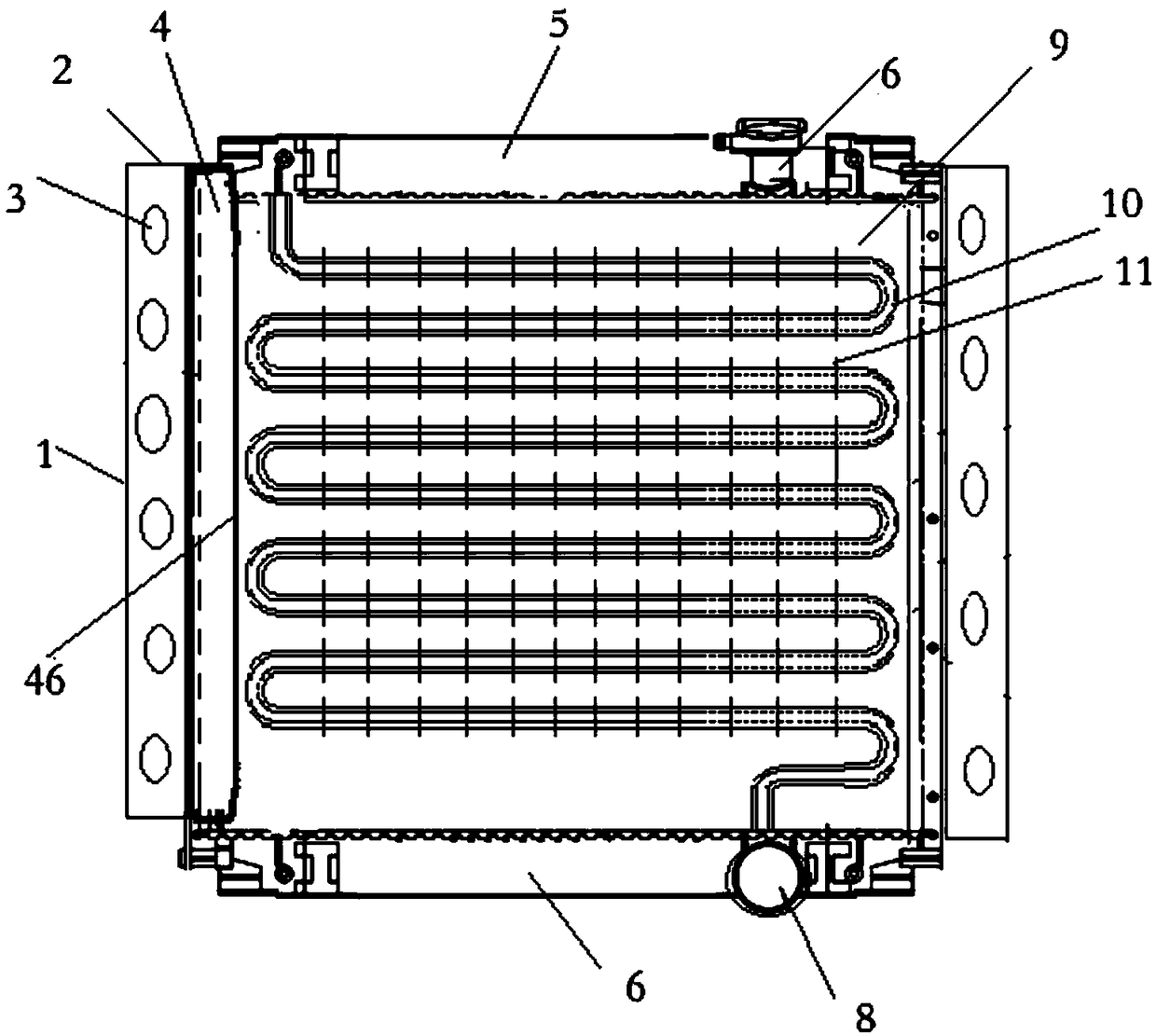 A water-cooled radiator with a protective net