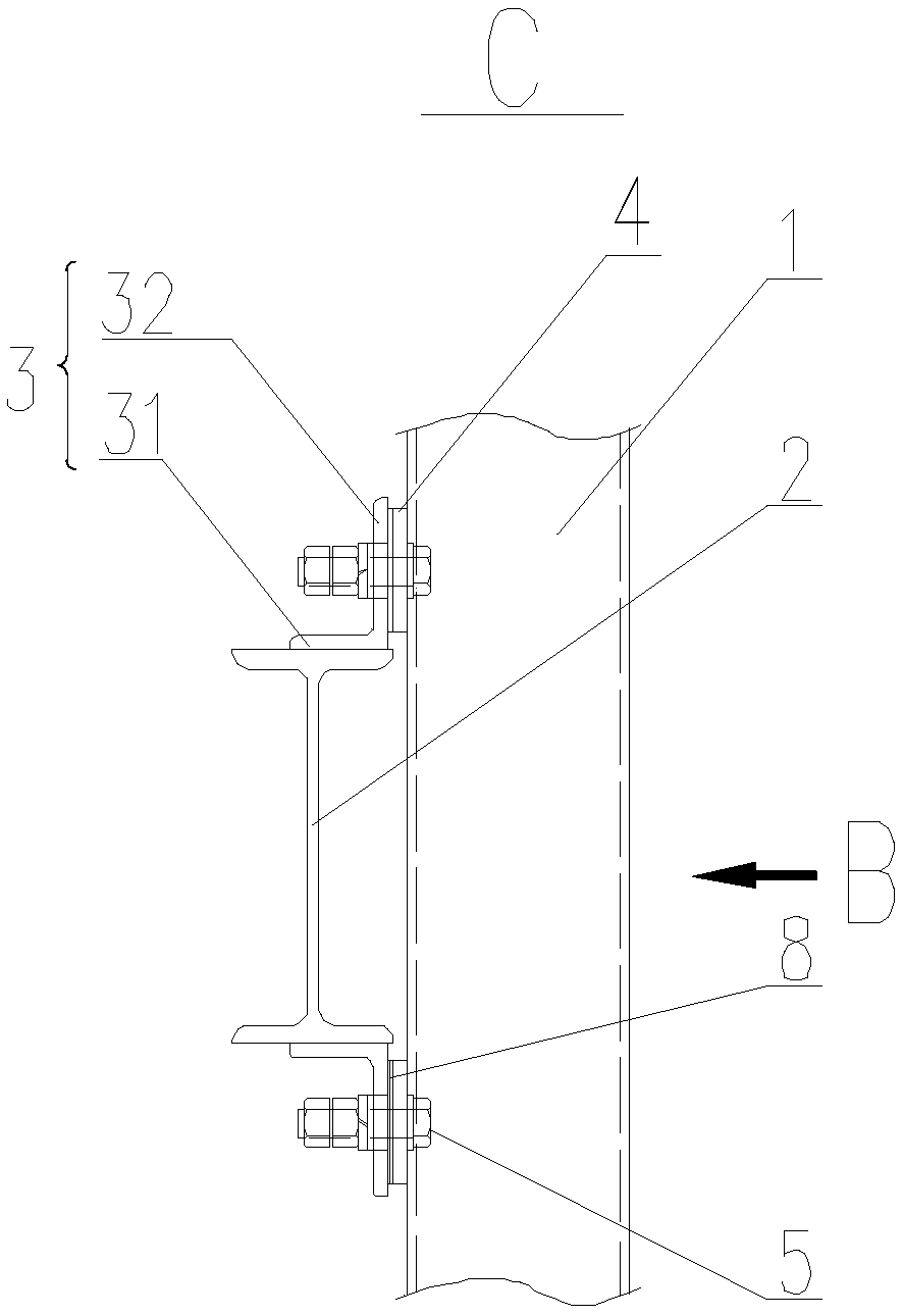 Connecting structure of shaft guide and mine shaft equipment provided with connecting structure