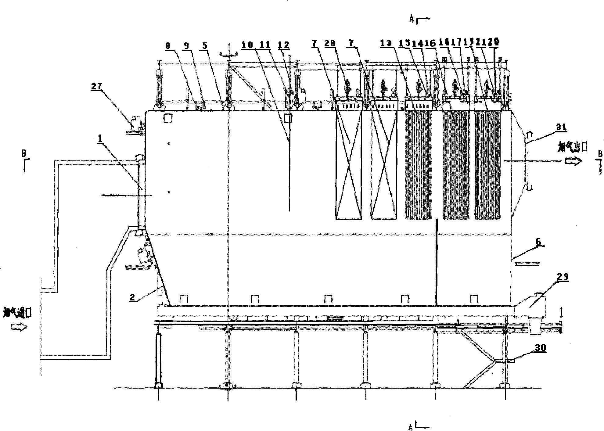 Horizontal type waste heat boiler of zinc-containing dust recovery system of rotary hearth furnace