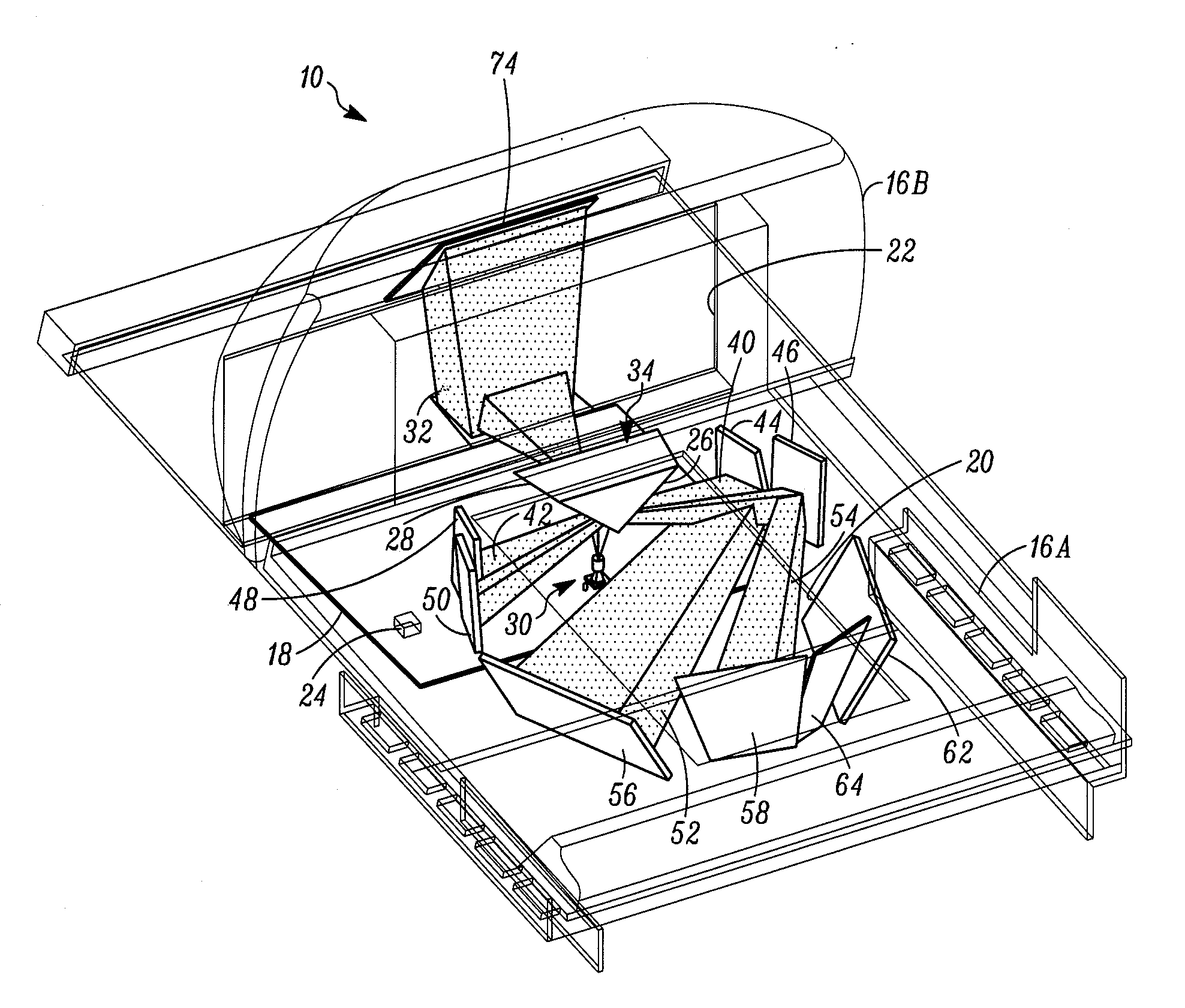 Point-of-transaction, dual window workstation for imaging indicia with a single imager and a stationary optical system