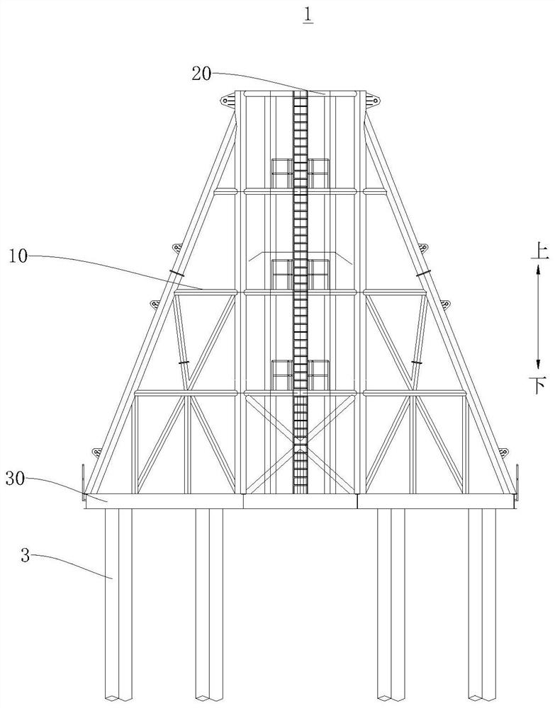 Pile stabilizing frame for pile sinking of offshore wind power batter pile group and pile sinking method