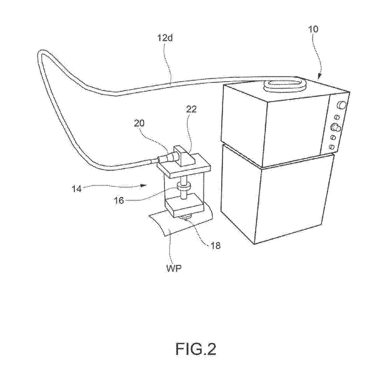 Method of laser processing of a metallic material with optical axis position control of the laser relative to an assist gas flow, and a machine and computer program for the implementation of said method