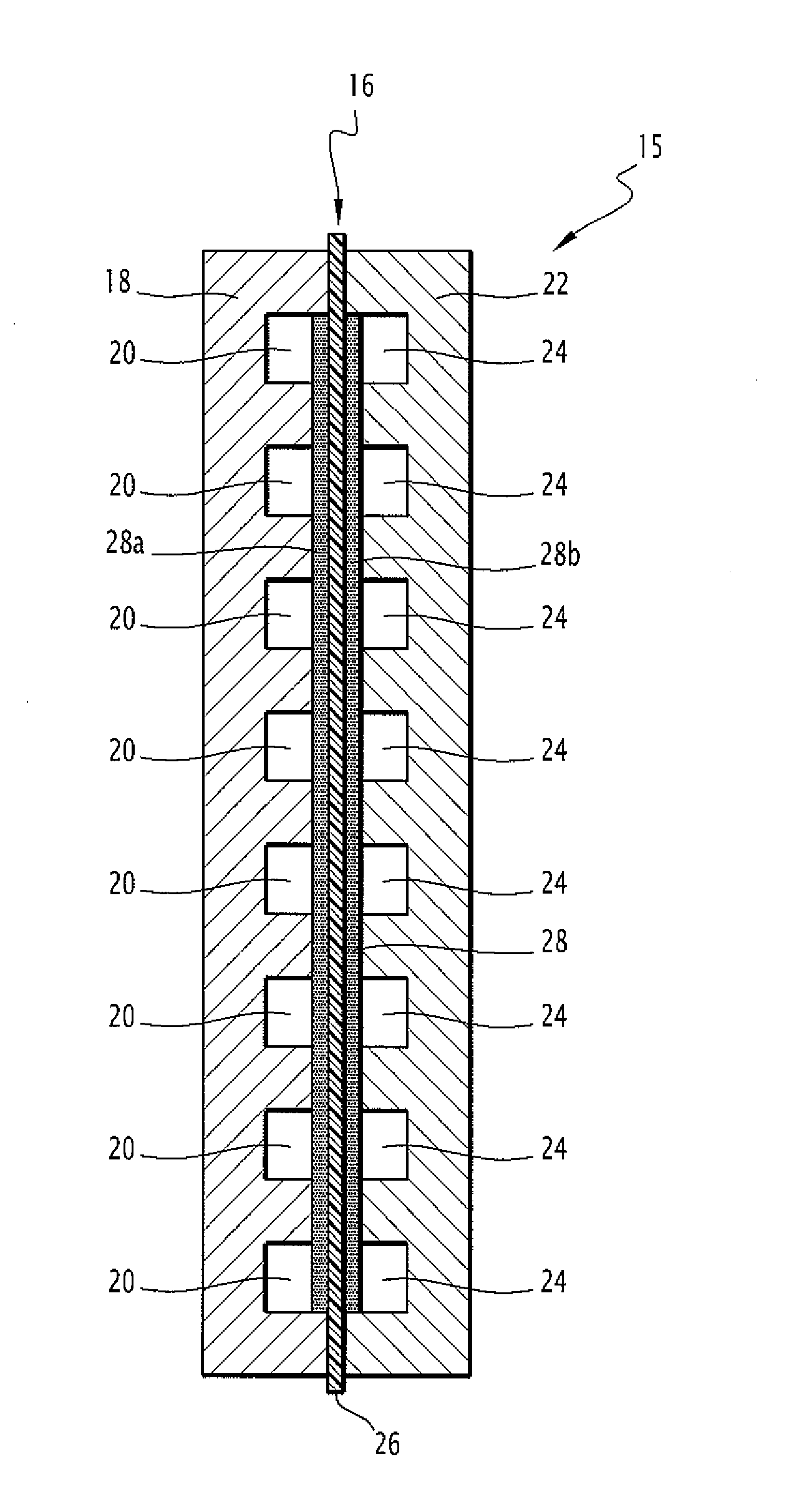 Battery comprising a plurality of elecrochemical cells and, for each cell, a device for controlling the voltage across the terminals of said cell