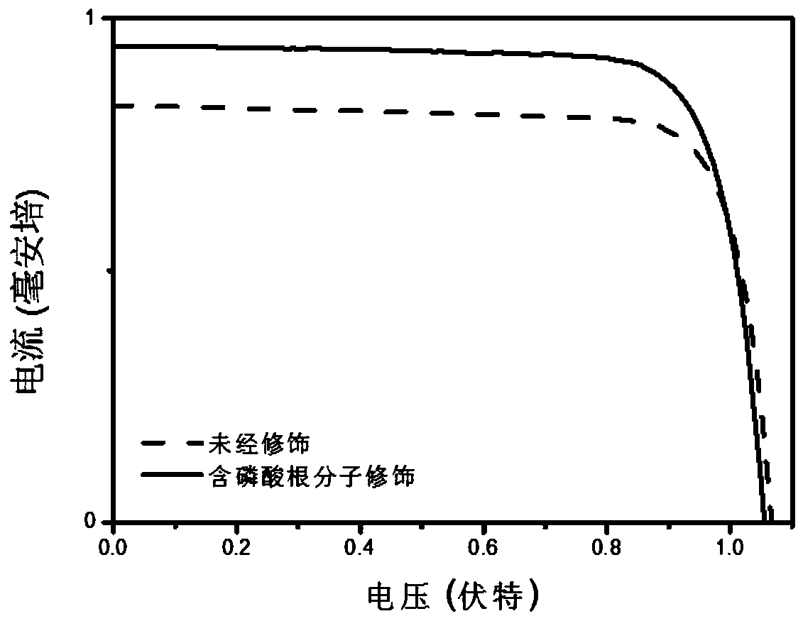 Phosphate molecule modified perovskite photovoltaic device and preparation method and application thereof