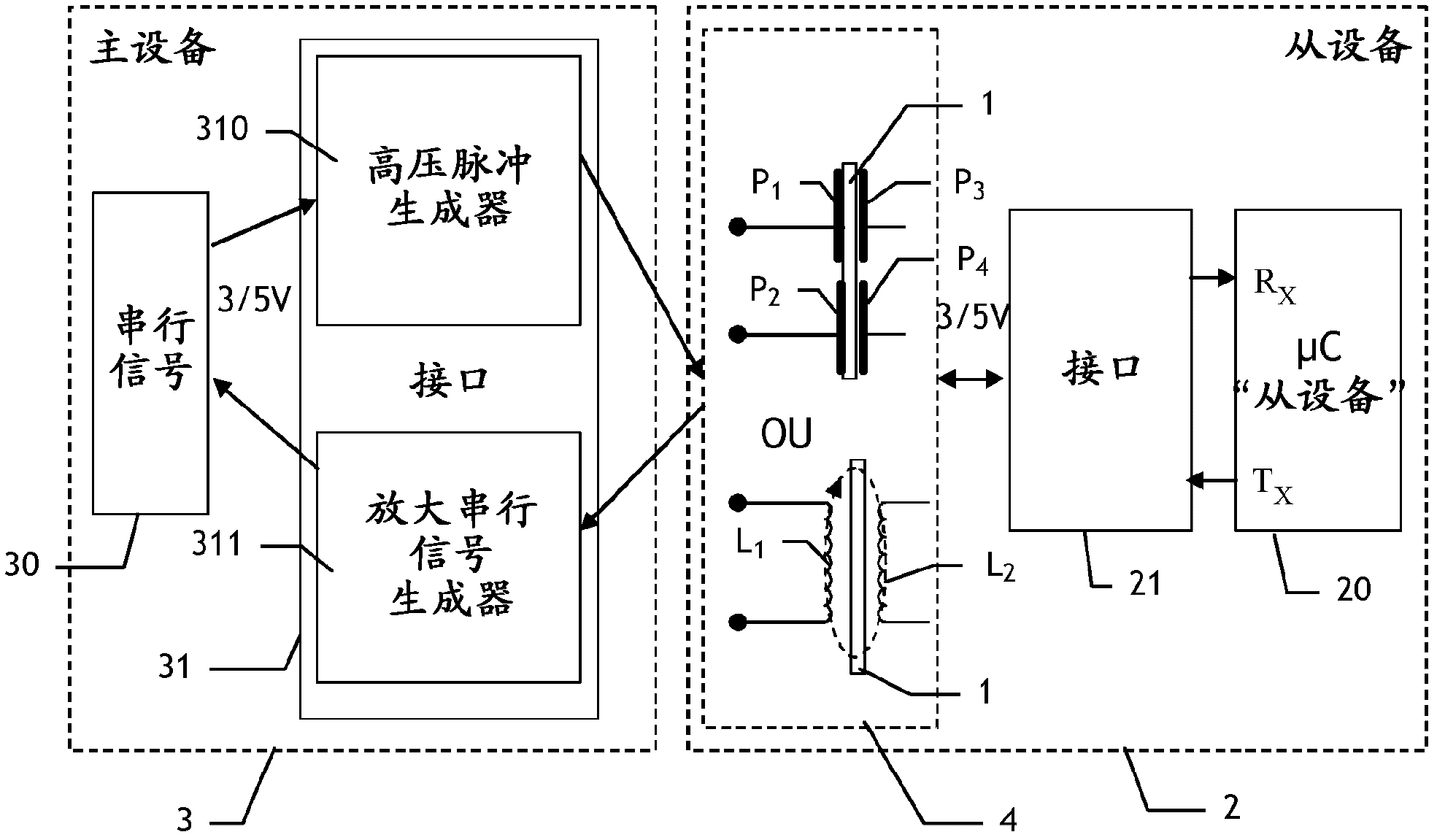 Wireless two-way transmission of serial data signals between an electronic device and a power meter