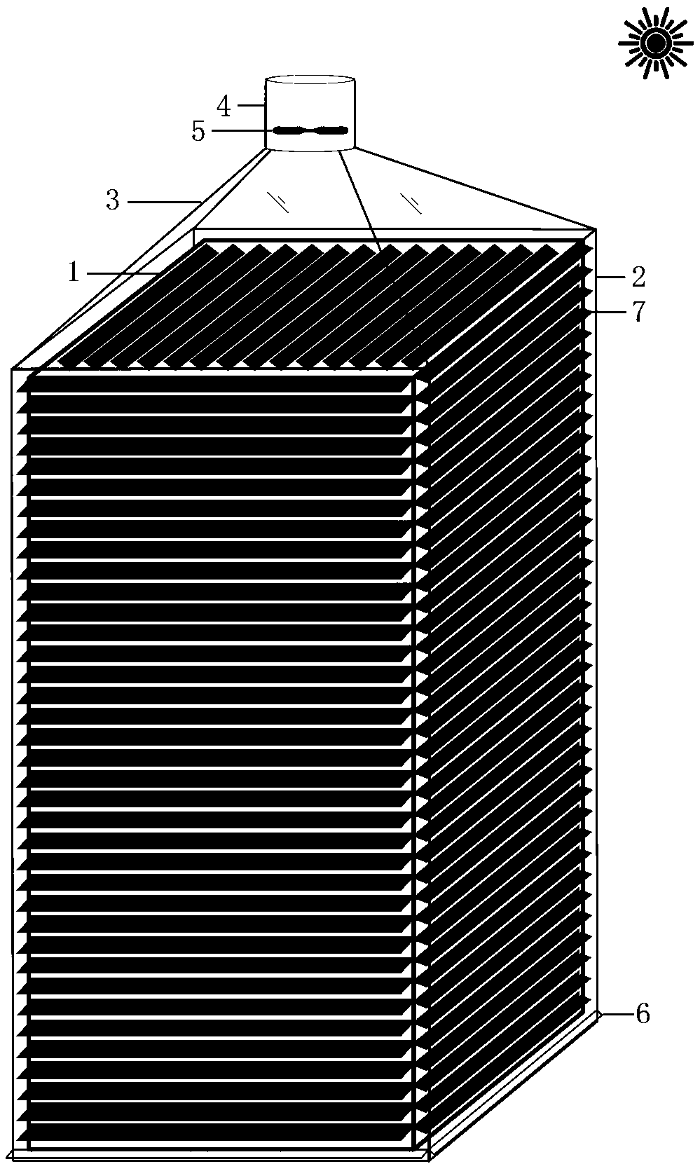 Photovoltaic shutter and solar chimney dual-power-generation building greenhouse building