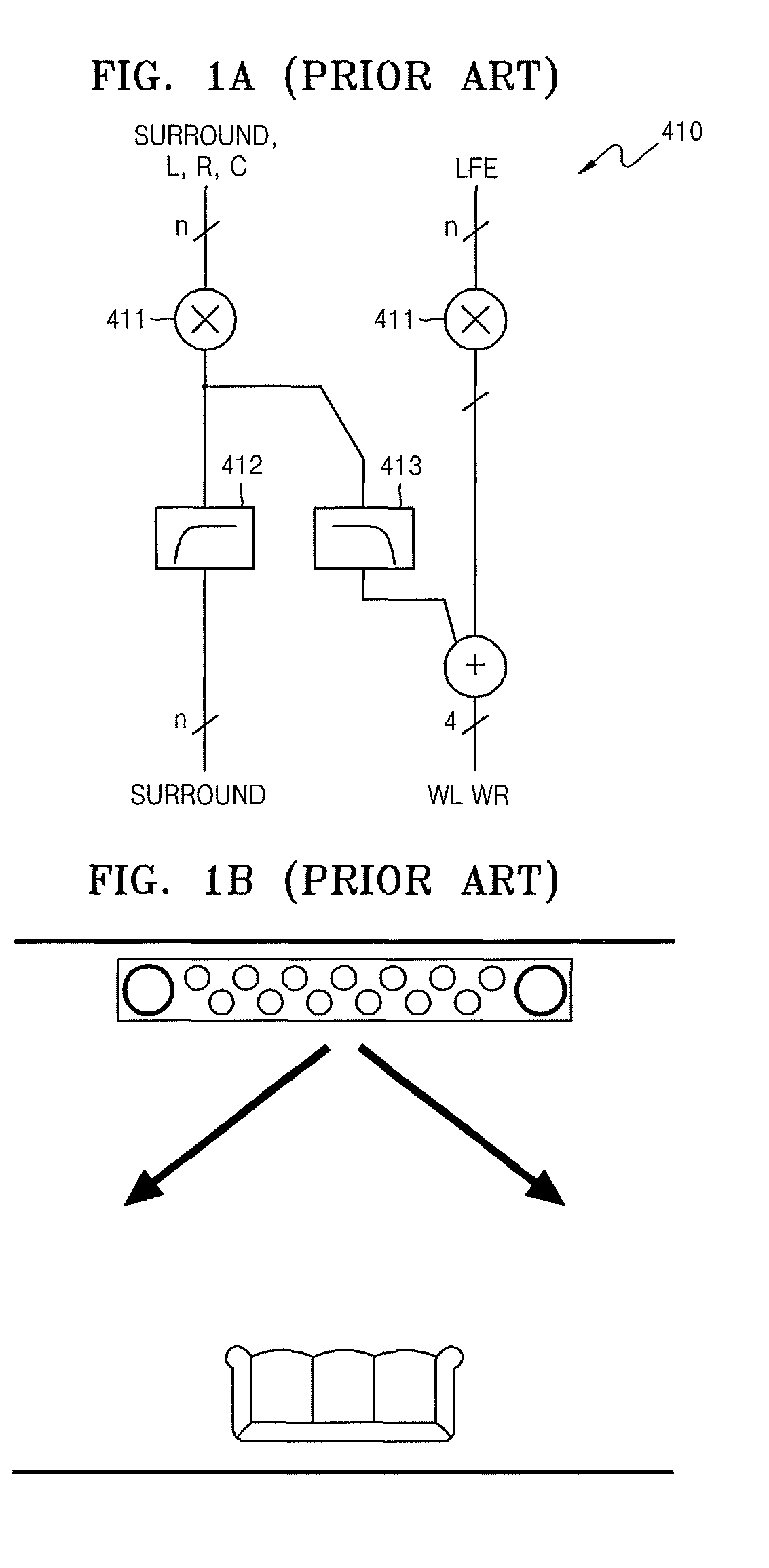 Front surround system and method of reproducing sound using psychoacoustic models