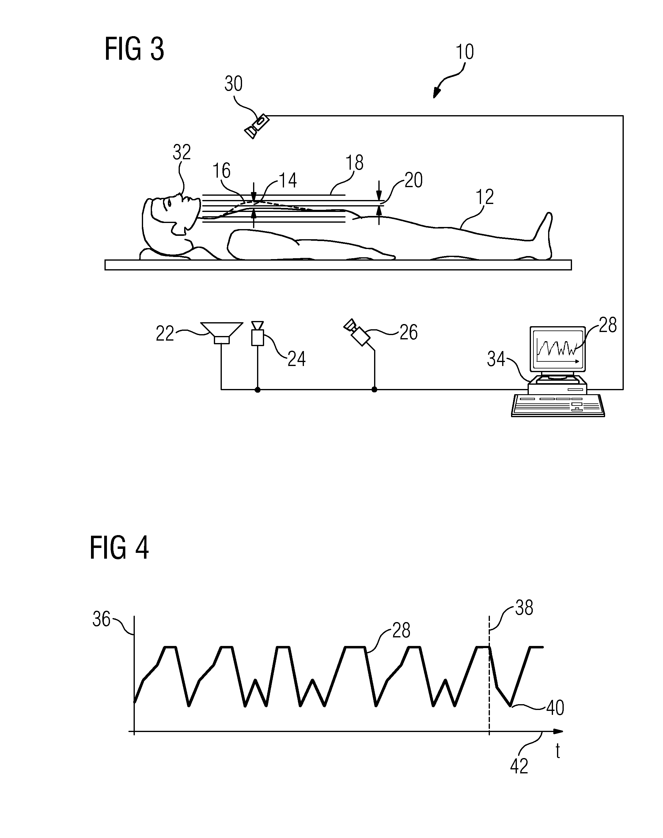 Method and device for determining a breathing movement of an object under examination