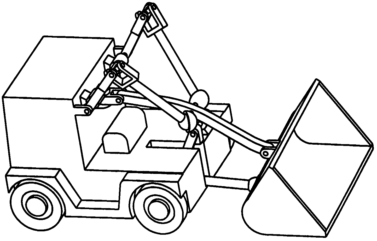 Space controllable mechanism type loader with movable arm capable of two-dimensionally rotating and bucket capable of one-dimensionally rotating