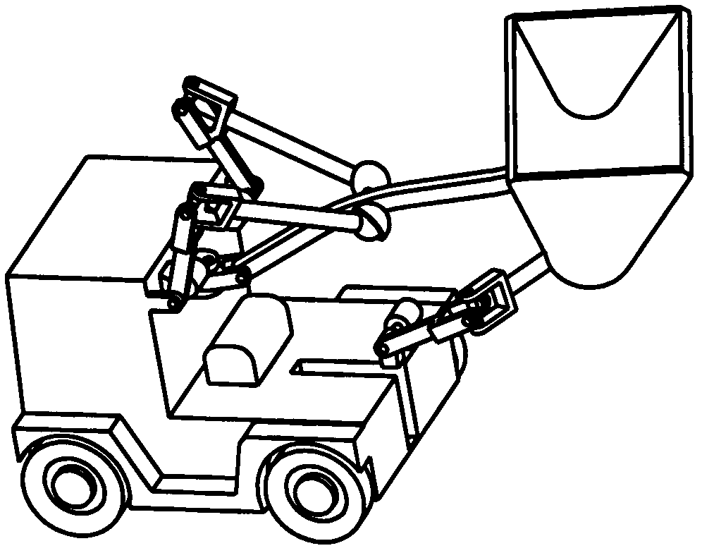 Space controllable mechanism type loader with movable arm capable of two-dimensionally rotating and bucket capable of one-dimensionally rotating