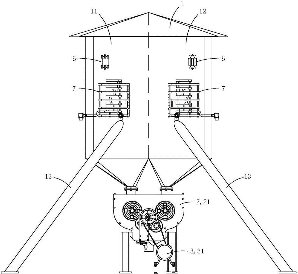 Electric grain-unloading double-body granary