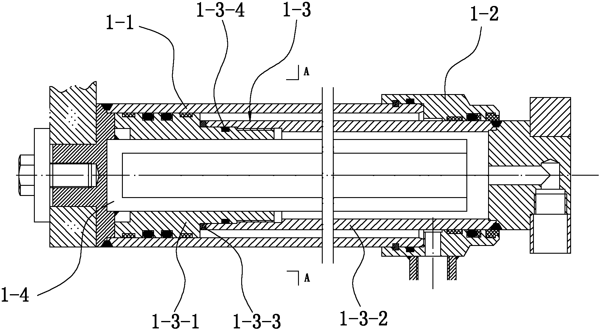 Internal-transmission torque hydraulic cylinder and water-detecting gas-detecting onboard jumbolter
