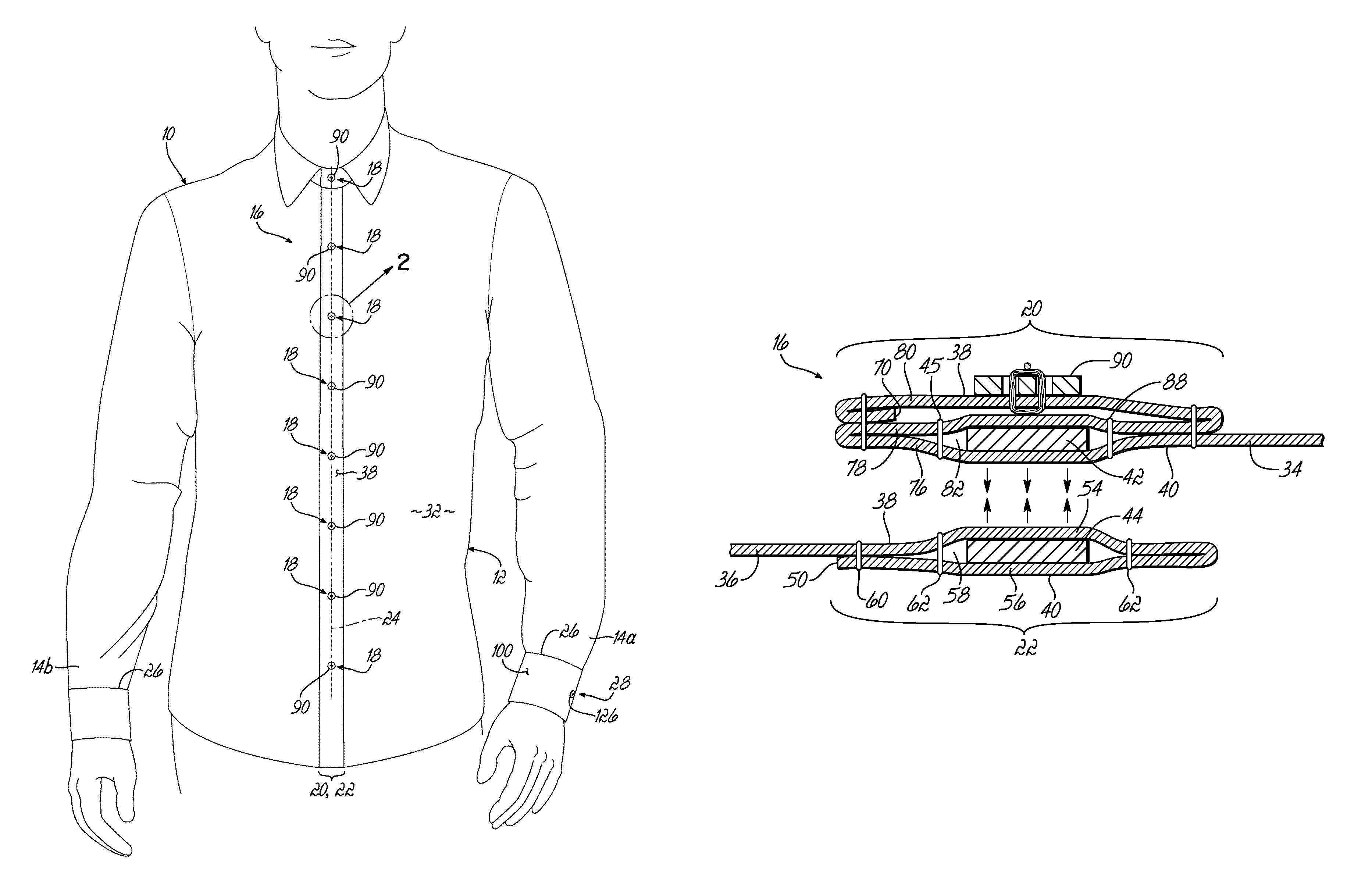 Article of clothing having magnetic fastening assemblies