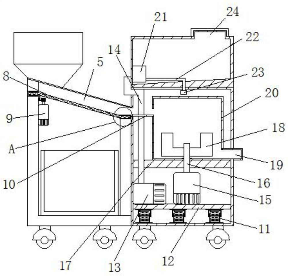 An agricultural seed sieving, dust removal, stirring and spraying device