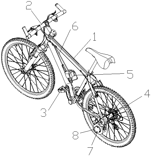 Bicycle with pneumatic braking energy storage structure