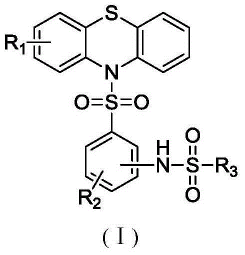 Disulfamide phenothiazine compound, and preparation method and application thereof