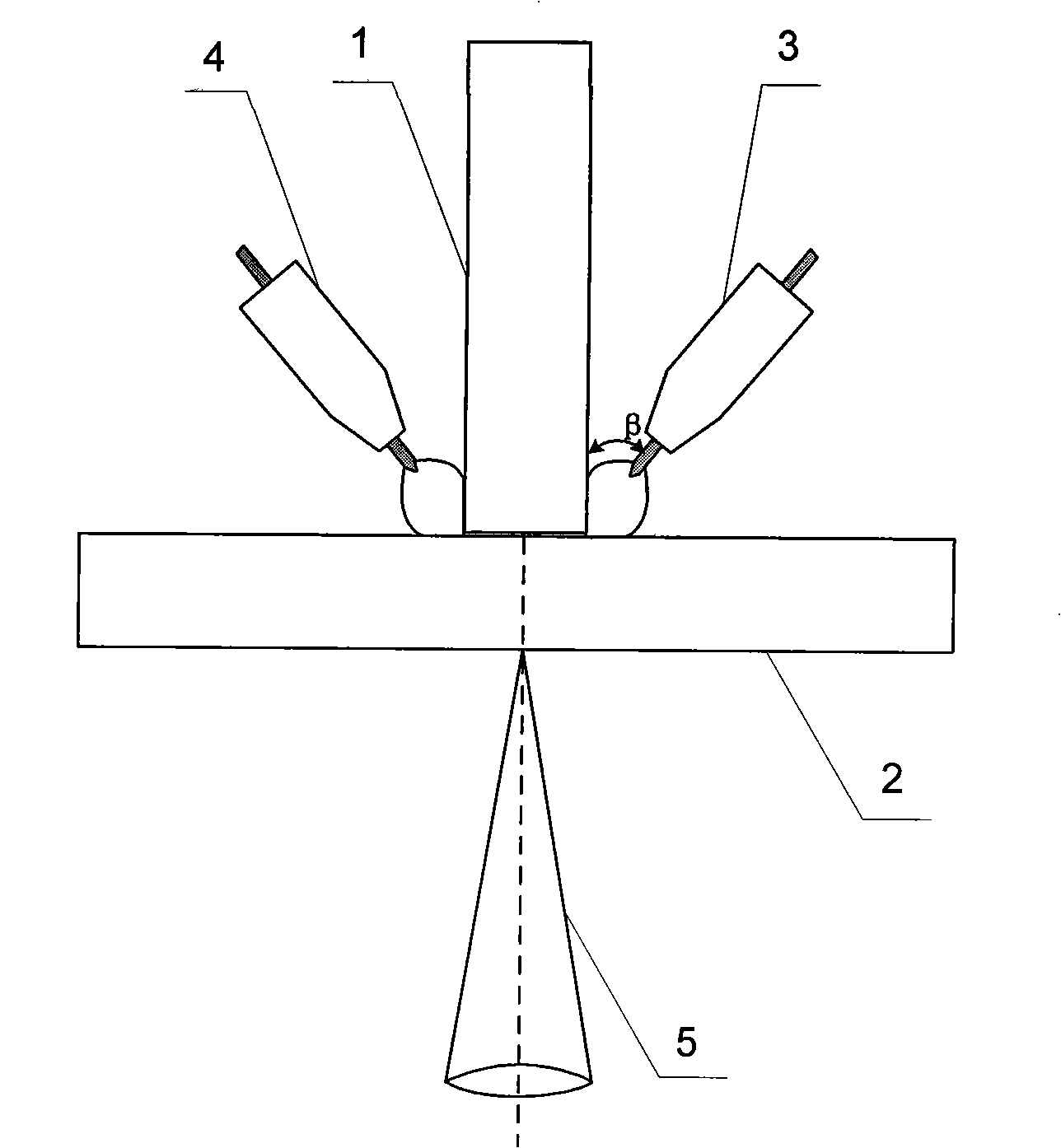 Laser-double arc double sided compound welding method of T shaped joint
