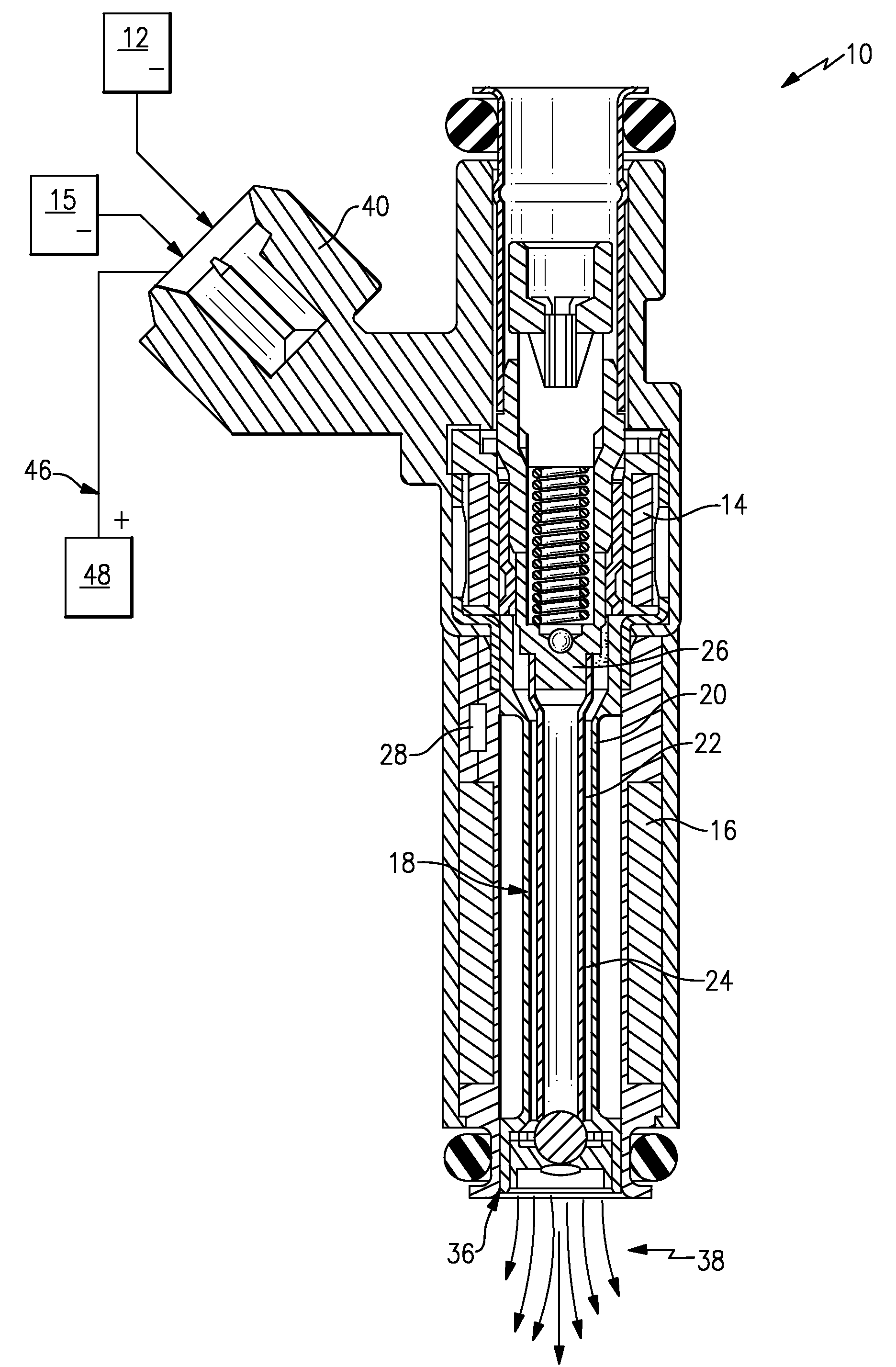 Inductive heated injector using a three wire connection