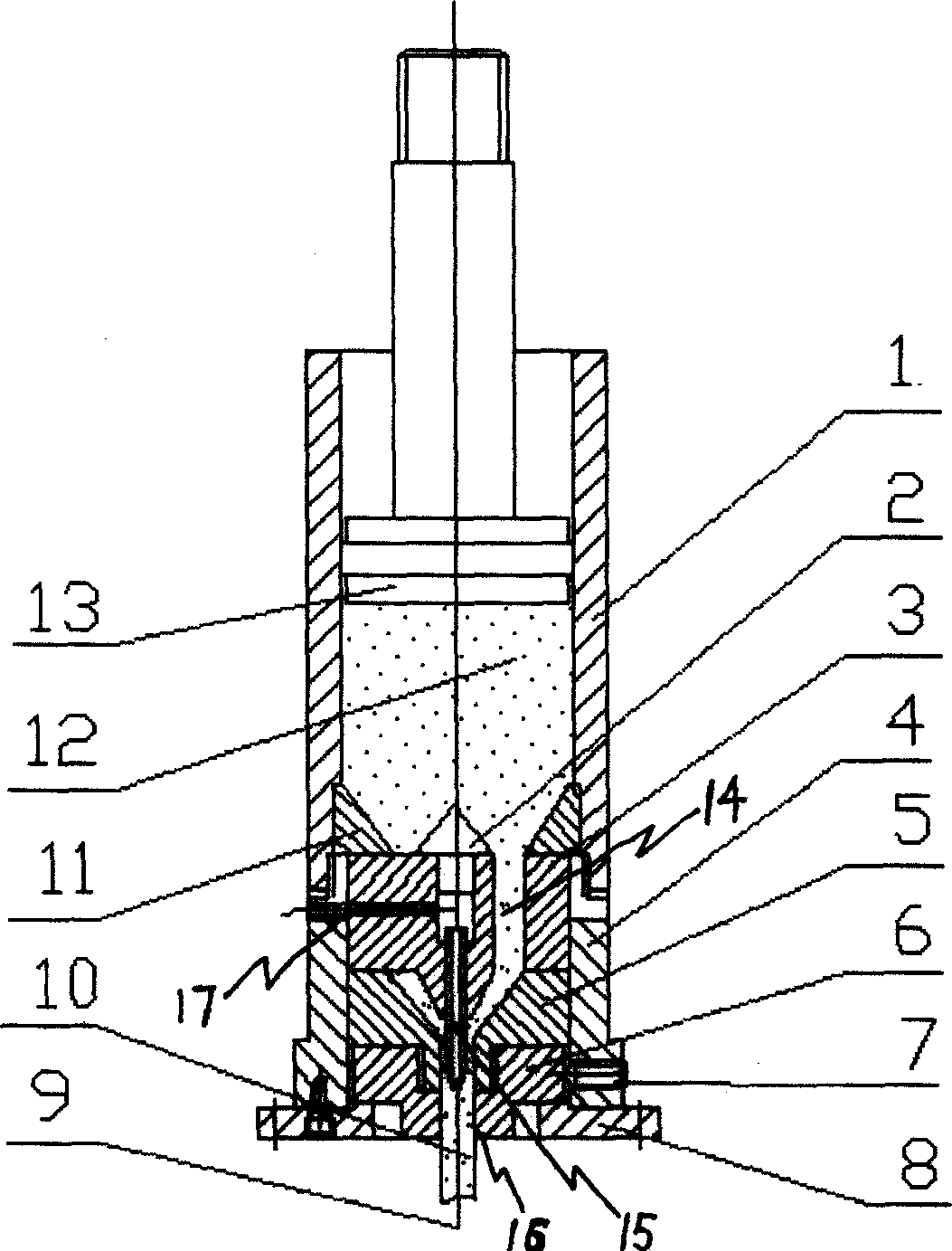Extrusion molding method for ceramic pin blank tube with core and extrusion head thereof