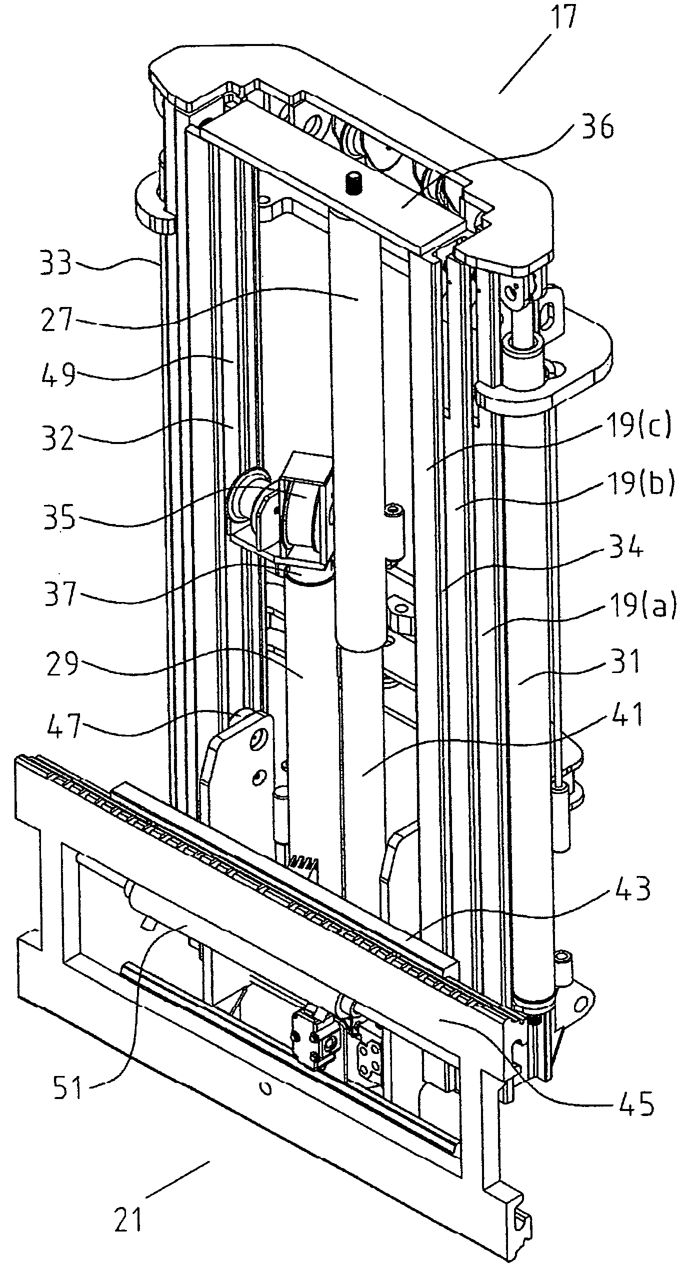 Truck mounted forklift with double-acting freelift mast