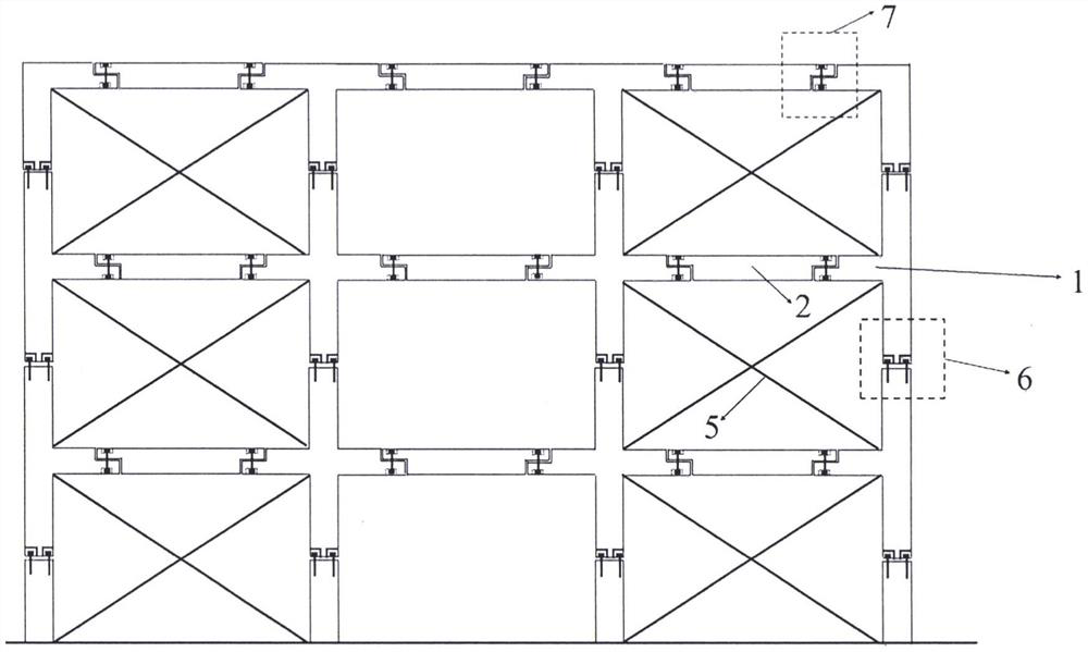 BRB inclined and X-shaped arranged dry-type connection fabricated reinforced concrete frame structure